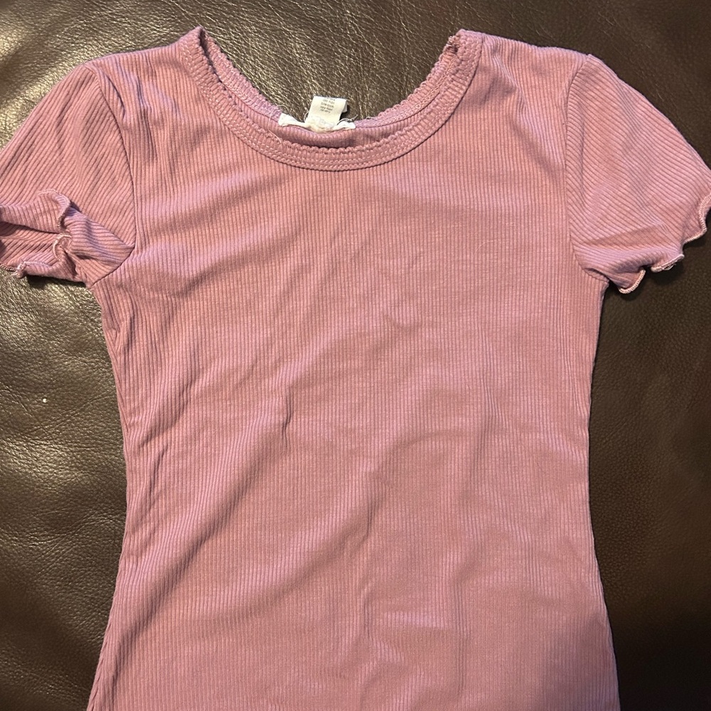 Pink Ribbed Short Sleeve Top